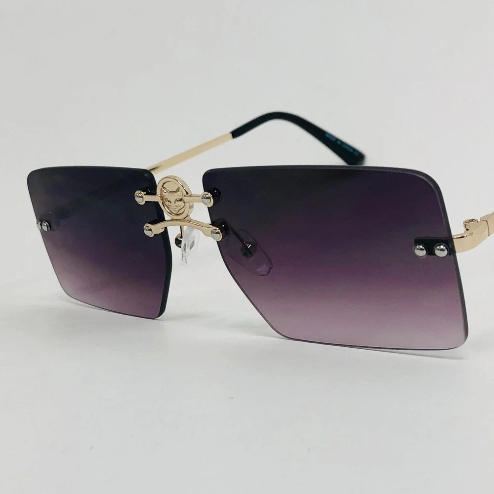 Rimless Sunglasses Men Rectangle Gold Frame Gray Black Lens Fashion Shades Gafas